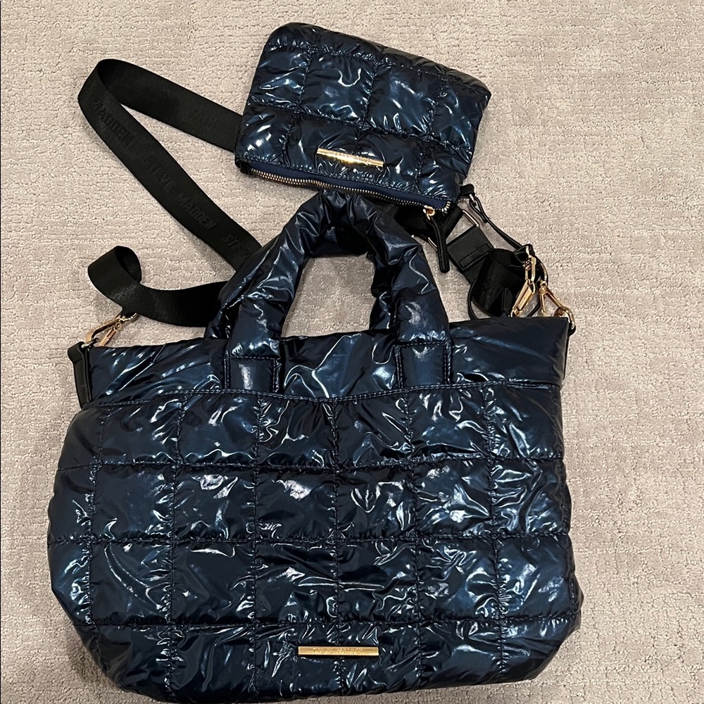 Steve Madden Navy Quilted Tote Bag